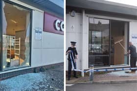 Smashed windows at the Costa Drive Thru on Devonshire Road.