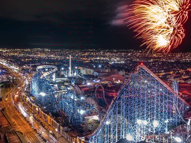 Fireworks above the Big One a Blackpool's Pleasure Beach Resort