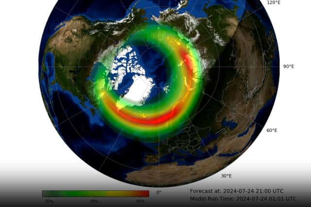 A simulation predicted the display would be most visible in northern England at approximately 9pm.