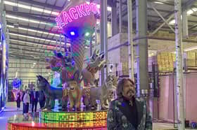 Designer Laurence Llewelyn-Bowen standing in front of his Blackpool Illumination, Disco Donkey Cavalcade