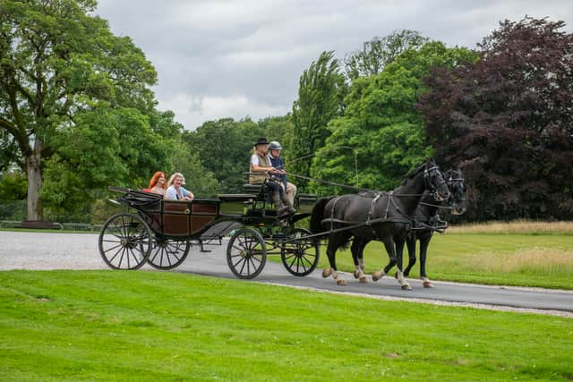 Margo and Gerald during a carriage ride from the hall to Pentonbridge Inn