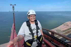 Maureen Carroll, 73, at the top of the Big One at Blackpool Pleasure Beach