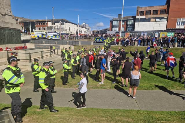 Protesters descend on Blackpool Promenade