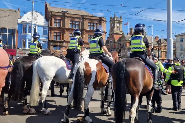 Mounted officers in attendance as protesters descended on Blackpool Promenade