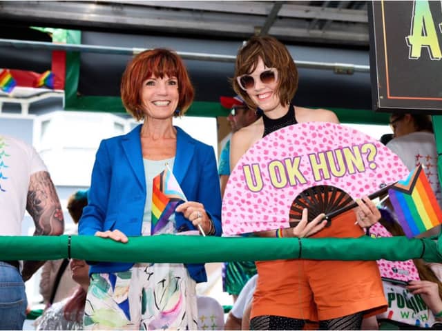 The Trito's star Diane Carson from Lytham St Annes on the Heineken UK's float at Brighton Pride 2024.