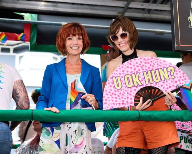 The Trito's star Diane Carson from Lytham St Annes on the Heineken UK's float at Brighton Pride 2024.