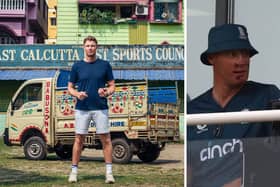 L: Freddie Flintoff pictured on a Field of Dreams On Tour promotional image. R: Freddie pictured for the first time since the crash in September 2023. Credit: PA