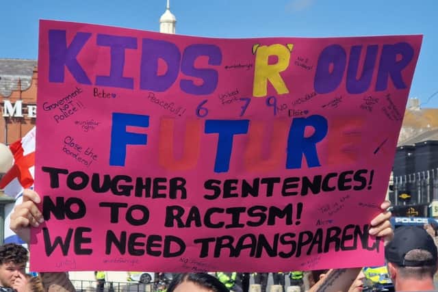 Hundreds gathered near Blackpool cenotaph on Saturday afternoon for a peaceful protest