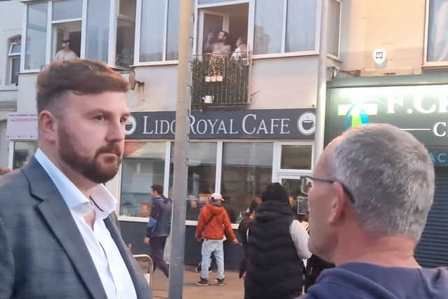 Blackpool South MP Chris Webb meets a constituent in South Shore