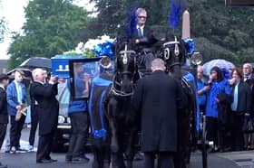 The coffin of Jay Slater being carried into Accrington Cemetery Chapel