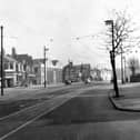 Whitegate Drive in 1952, complete with tramlines, with the Saddle Pub in the distance