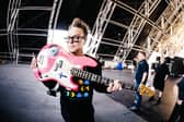 Mark Hoppus of Blink-182 poses backstage at the Sahara Tent during the 2023 Coachella Valley Music and Arts Festival  on April 14, 2023 in Indio, California.