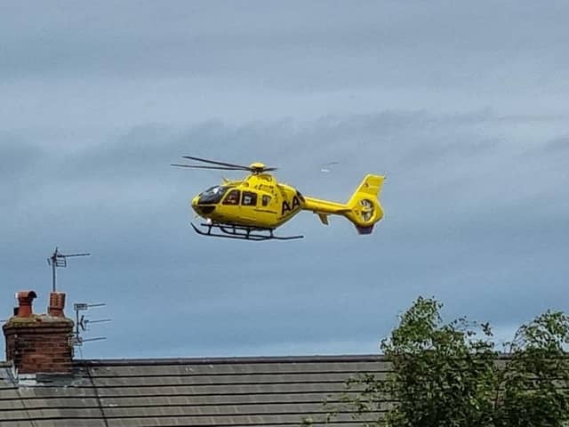 The air ambulance landed in Memorial Park with paramedics seen rushing to the scene near Fisherman's Walk in Fleetwood