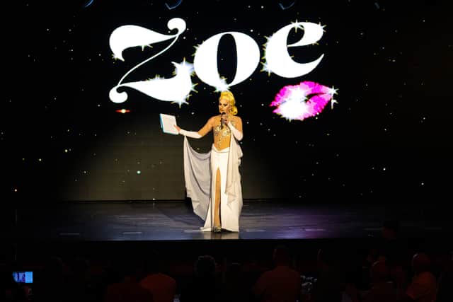 Drag Queen Zoe speaks to the audience as Funny Girls in Blackpool is celebrating 30 years since it first opened. Photo: Kelvin Lister-Stuttard