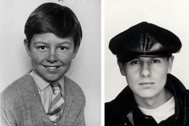 L: Chris Lowe pictured as an 11-year-old school boy. R: A photo from the eighties.