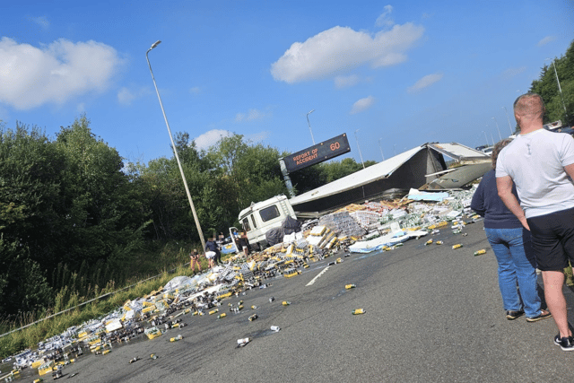 Beer cans strewn across the M6 following the crash