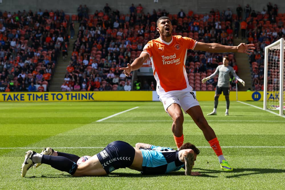 Ashley Fletcher in action for Blackpool against Wycombe Wanderers last weekend.