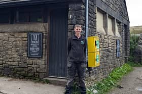 Mike Dowson of Turtle Defib Cabinets at Rivington Pike where a new defibrillator has just been installed thanks to local campaigning efforts.