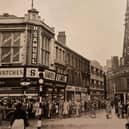 This was Bank hey Street in the 1950s - H Samuel in the same place as it is today, Orry's, Redman's and the Palace Theatre