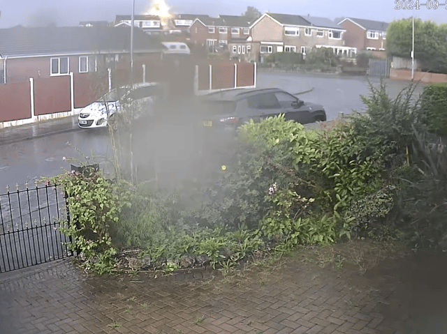The moment lightning strikes the roof of a pensioner's house in Stoke-on-Trent.