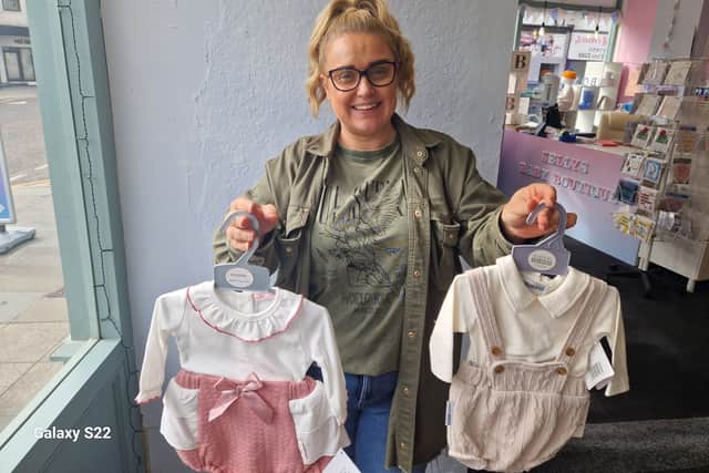 Kelly Wallace with some of the stock in her shop, Kelly's Baby Boutique on Church Street, Blackpool