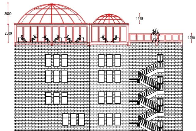 A line drawing of the proposed rooftop lounge