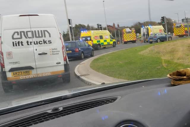 Emergency services at the scene of a crash on Norcross roundabout on September 30, 2024. Credit: Linn Gray