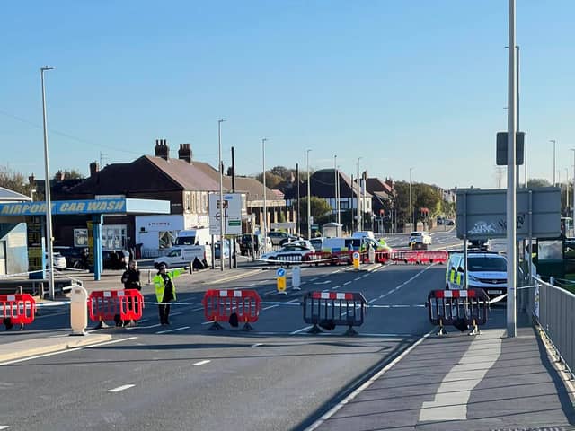 Police at the scene of the stabbing in Squires Gate Lane, Blackpool on Thursday morning (October 3). Credit: Marc Smith