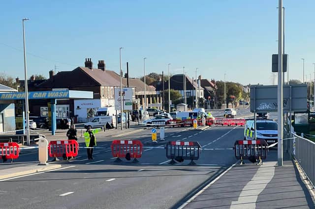 Police at the scene of the stabbing in Squires Gate Lane, Blackpool on Thursday morning (October 3). Credit: Marc Smith