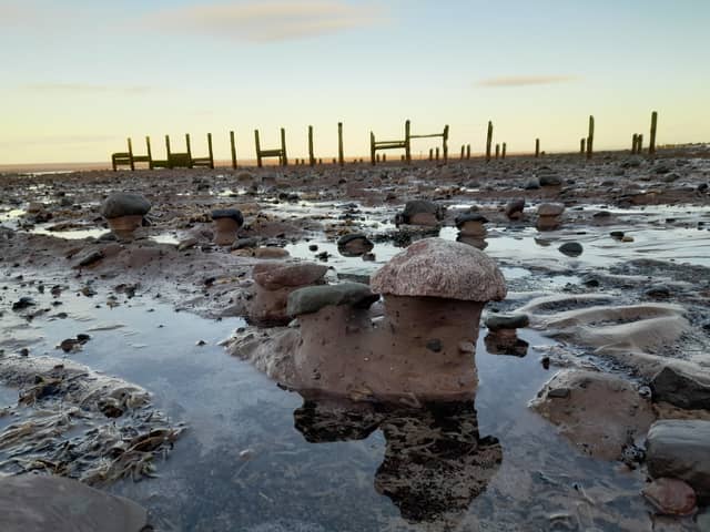 Anchorsholme beach showing where sand has migrated exposing clay and cobbles