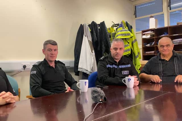 Sargent Sean Dixon (left) PC Jack McGoldrick (middle left) Inspector Jon Campbell-smith (middle right) Brian Roberts, Brunswick PACT Chairman (right)