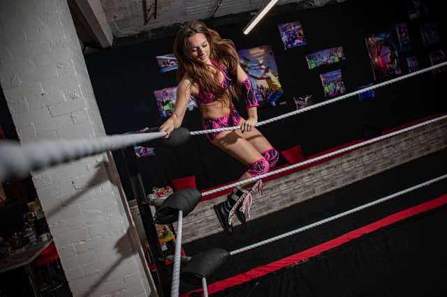 Maddy Ashford at a training session at The Lancashire Wrestling Federation in Chorley