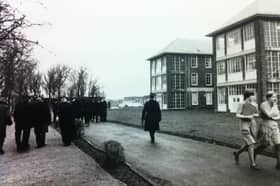 Scene at Blackpool Victoria Hospital following a triple murder where three children were stabbed in 1972
