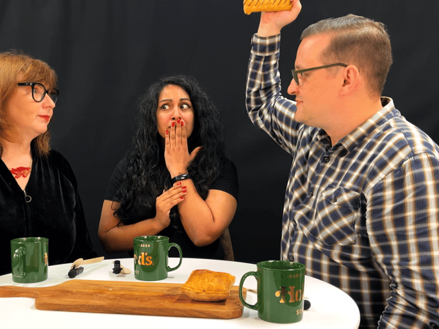 Nina Gilligan (left) and Barry Dodds (right) battled it out to be crowned pastry tester for Holland's Pies.