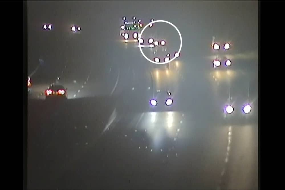 Drug driver stops on busy motorway - forcing HGVs to swerve.