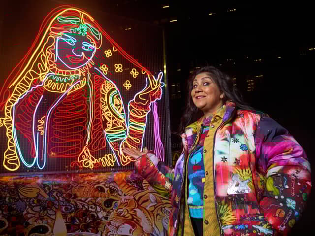 The Lightworks team, based near Blackpool Airport, produced eight spectacular neon pieces in collaboration with internationally-renowned artist, Chila Kumari Singh Burman MBE
