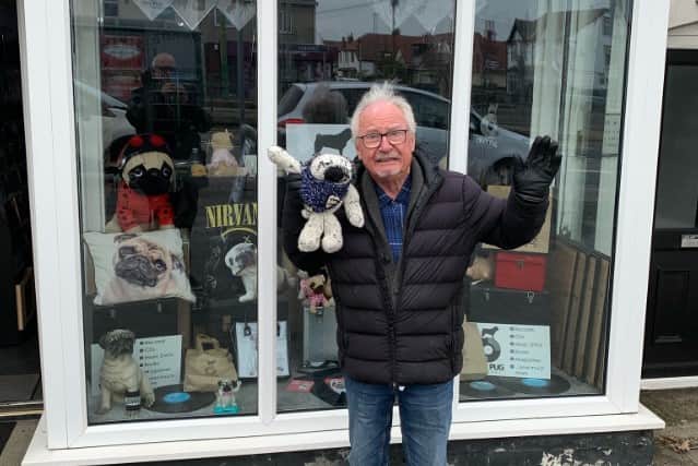 Syd Little outside the Tiny Pug Record shop in Cleveleys. Photo: Alan Johnston