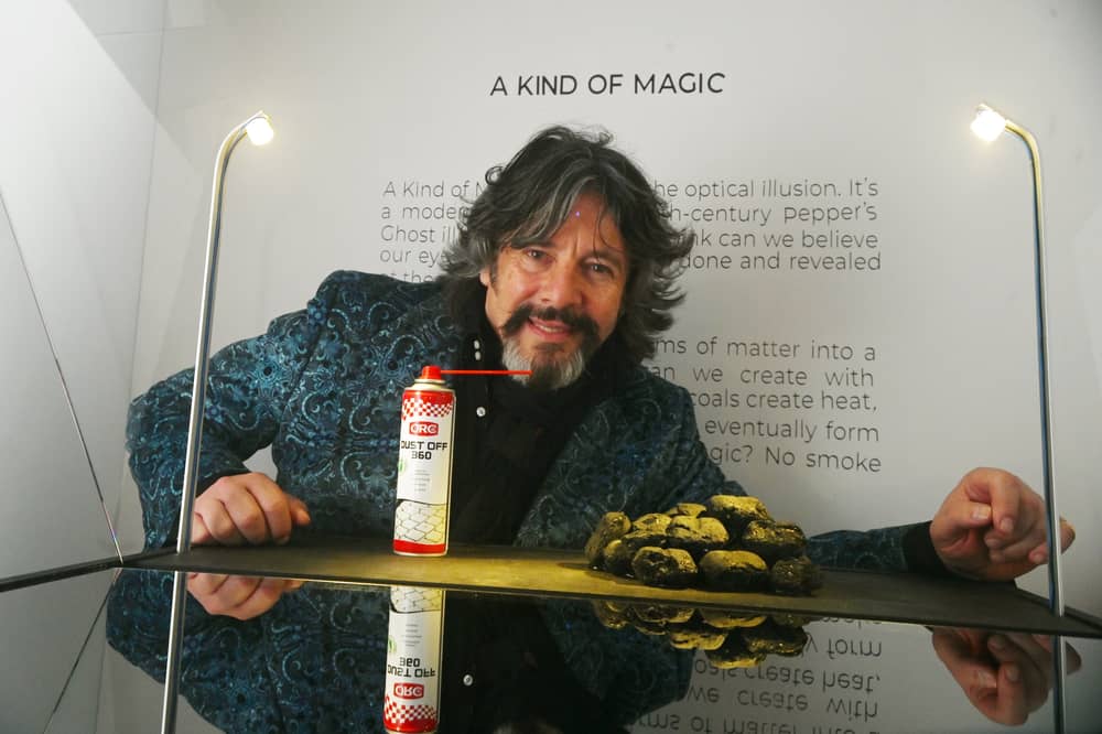 Laurence Llewelyn-Bowen  admires 'A Kind of Magic' by artist Severi Haapala from Finland, on display at Showtown, Blackpool, part of Lightpool Festival 2024.   A celebration of art, light, music and performance, with 24 different art and light installations around Blackpool sea front and around the town for nine nights until October 26th.
