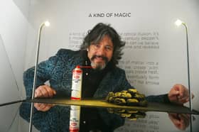 Laurence Llewelyn-Bowen  admires 'A Kind of Magic' by artist Severi Haapala from Finland, on display at Showtown, Blackpool, part of Lightpool Festival 2024.   A celebration of art, light, music and performance, with 24 different art and light installations around Blackpool sea front and around the town for nine nights until October 26th.