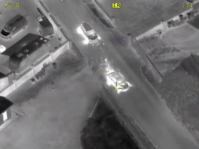 Police on land and in the air combined to great effect to bring a speeding car to a halt and arrest three suspects.
