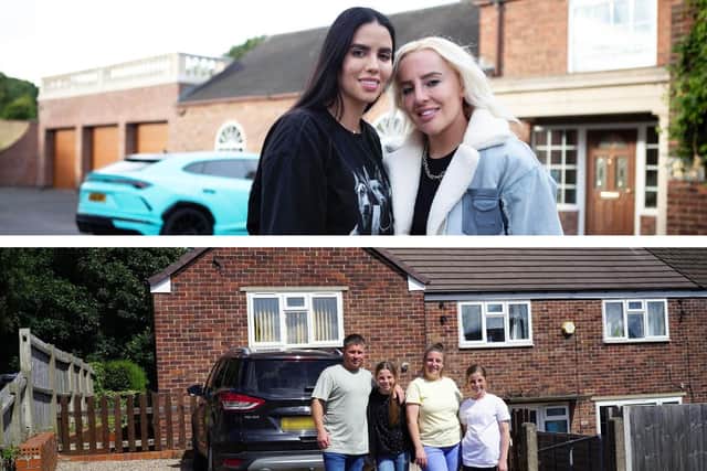 Liv and Gal outside their home vs The Wings family outside theirs. Credit: Channel 5