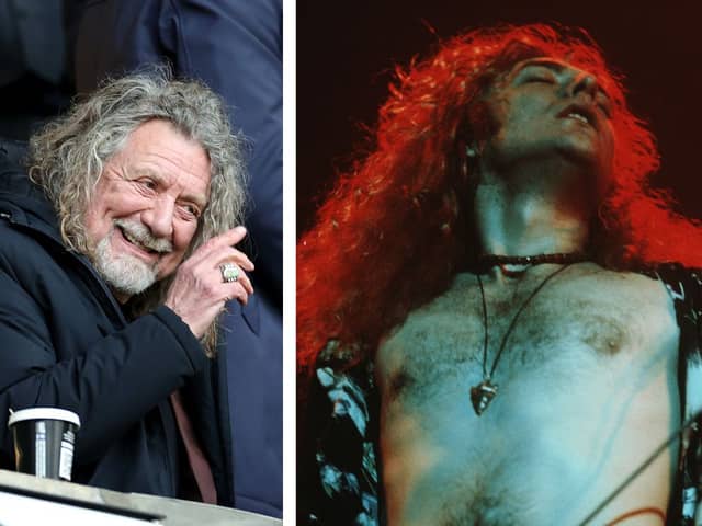 Led Zeppelin frontman Robert Plant visits a Lancashire football ground. Credit: Getty