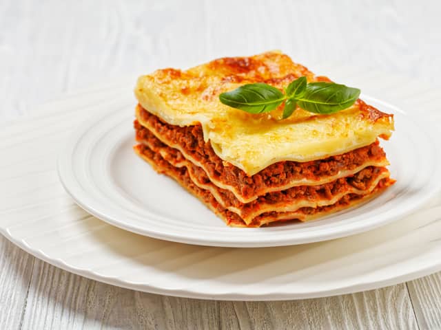 Lasagne, pasta, meat, cheese, Italian food, garnish, stock image