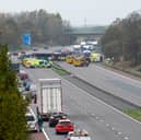 The M6 was closed a after lorry crashed through the central reservation near Preston