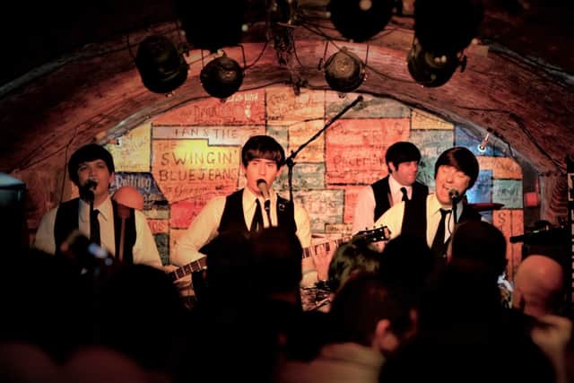 The Mersey Beatles perfrorming at The Cavern Club in Liverpool.