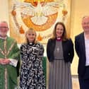 Anglican Bishop of Burnley, Rt Rev Dr Joe Kennedy, Trinity Hospice Chaplain Helen Houston, Anglican Bishop of Lancaster, Rt Rev Dr Jill Duff and Trinity Hospice Chief Executive, David Houston at Rev Houston’s Licensing Service