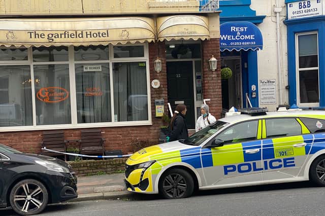 Police and CSI at the scene of the hotel murder in Springfield Road, Blackpool today (Wednesday, November 13)