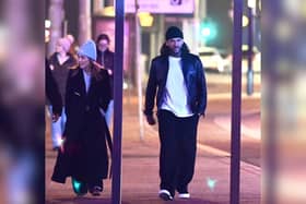 Pete Wicks and professional dancer Jowita Przystał  take a stroll around the Blackpool Prom 