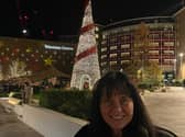 Blackpool's Coleen Nolan poses with the Christmas tree outside the Television Centre, London. Credit: @coleen_nolan on Instagram