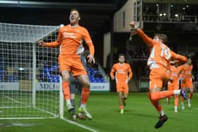Lee Evans scored a penalty to double Blackpool's lead. He put in a solid performance against Bristol Rovers. (Ian Cook / CameraSport)